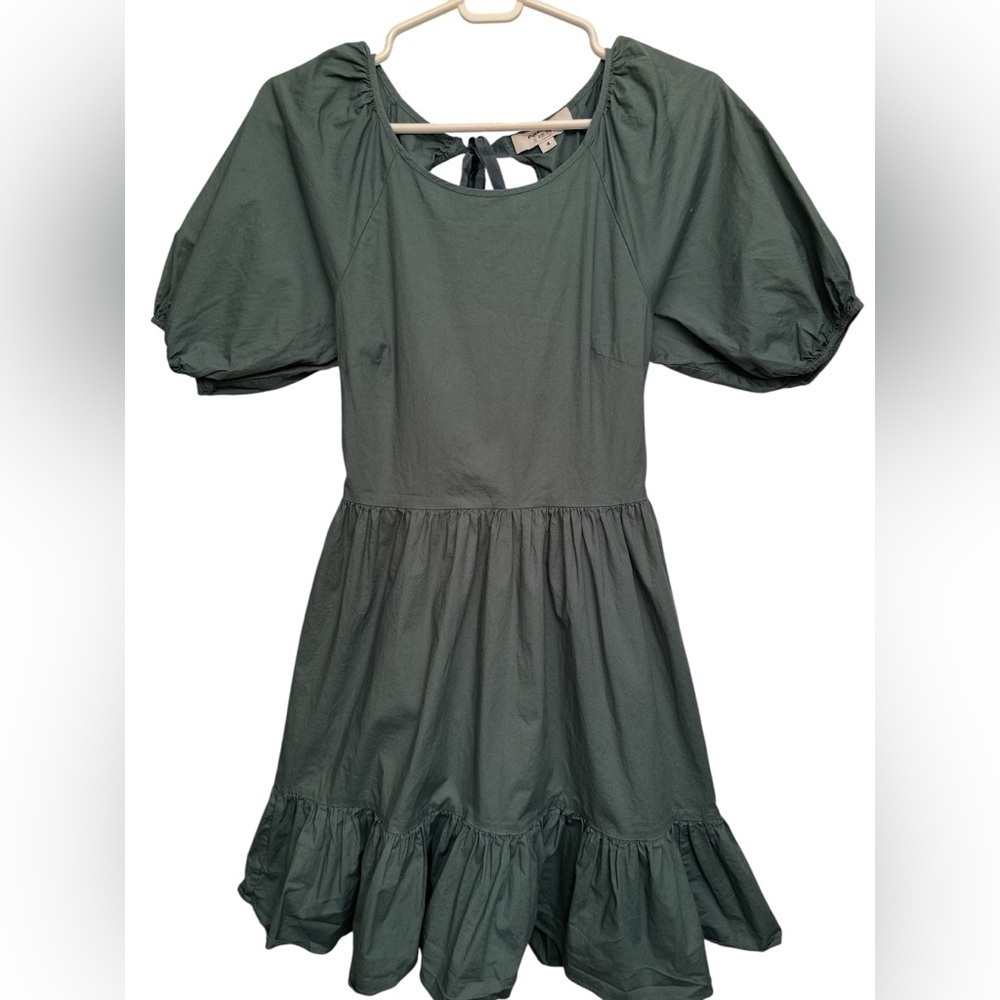 Peter Som Size 4 Womenâs Green Mini Dress Puff Sleeve Tiered Back